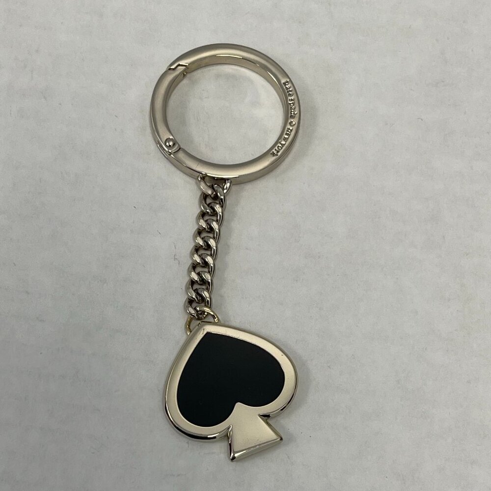 Kate Spade Gold-Tone Keychain with Black And White Spade Charm